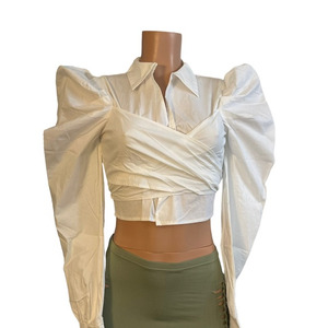 White‎ wrap top with structure long sleeve